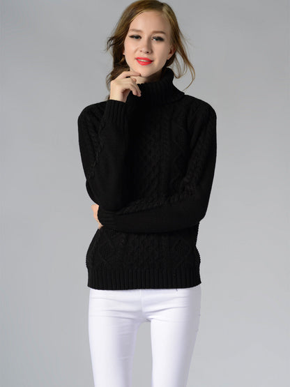 Pulls à col roulé pour femmes, à manches longues, en maille torsadée