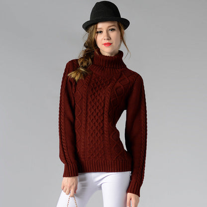 Pulls à col roulé pour femmes, à manches longues, en maille torsadée