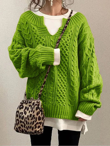 Pull en grosse maille pour femme avec col fendu