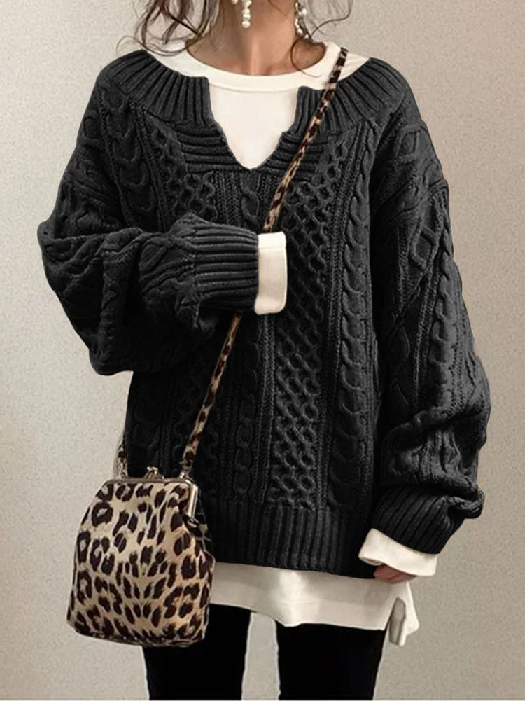 Pull en grosse maille pour femme avec col fendu