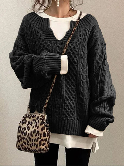 Pull en grosse maille pour femme avec col fendu
