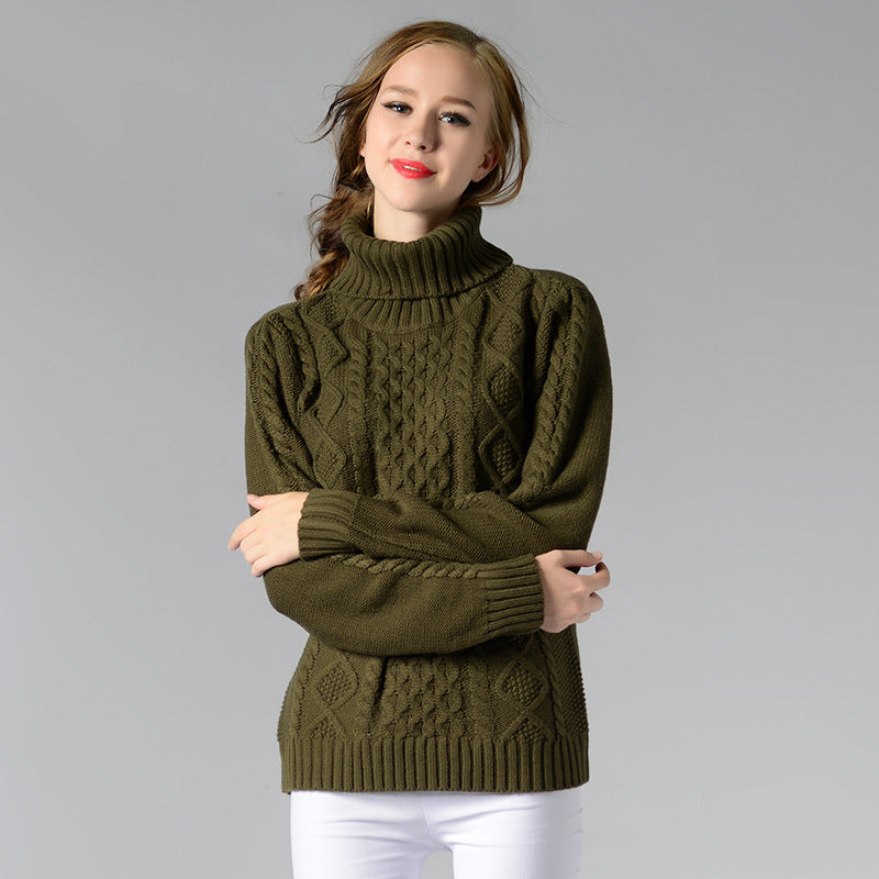 Pulls à col roulé pour femmes, à manches longues, en maille torsadée