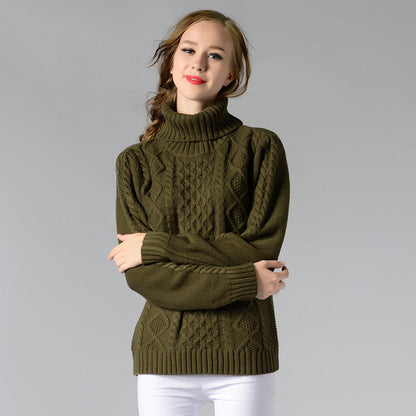 Pulls à col roulé pour femmes, à manches longues, en maille torsadée