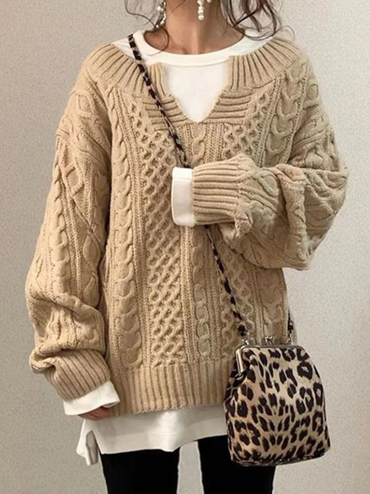 Pull en grosse maille pour femme avec col fendu
