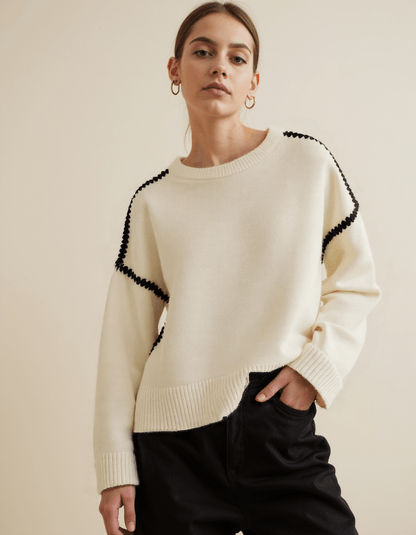 Pull en tricot pour femme, modèle d'automne brodé