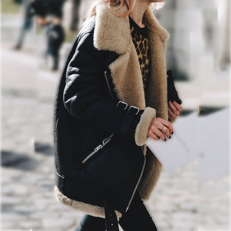 Manteau d'hiver femme style aviateur en fausse fourrure