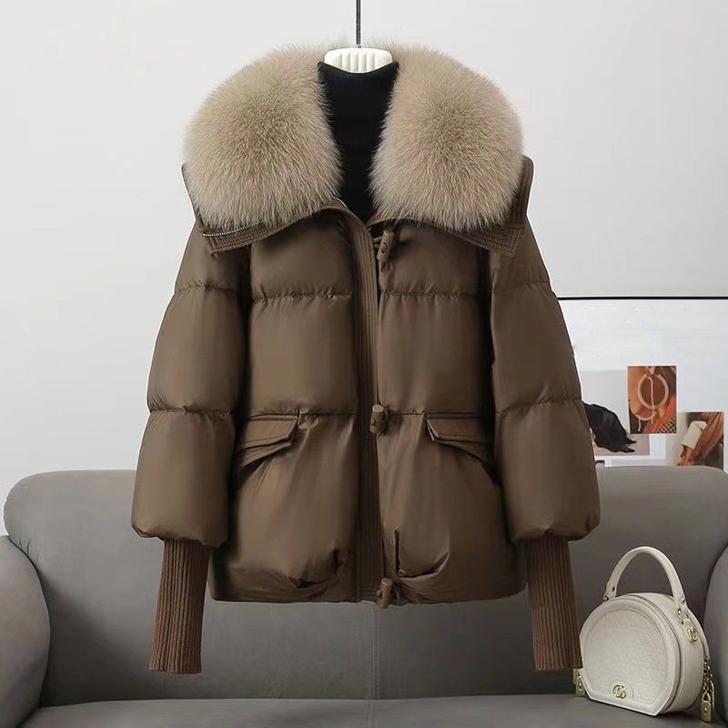Warmes Winterkleid Übergröße Kunstpelz Kragen Hüftlang - IdealeKleiden