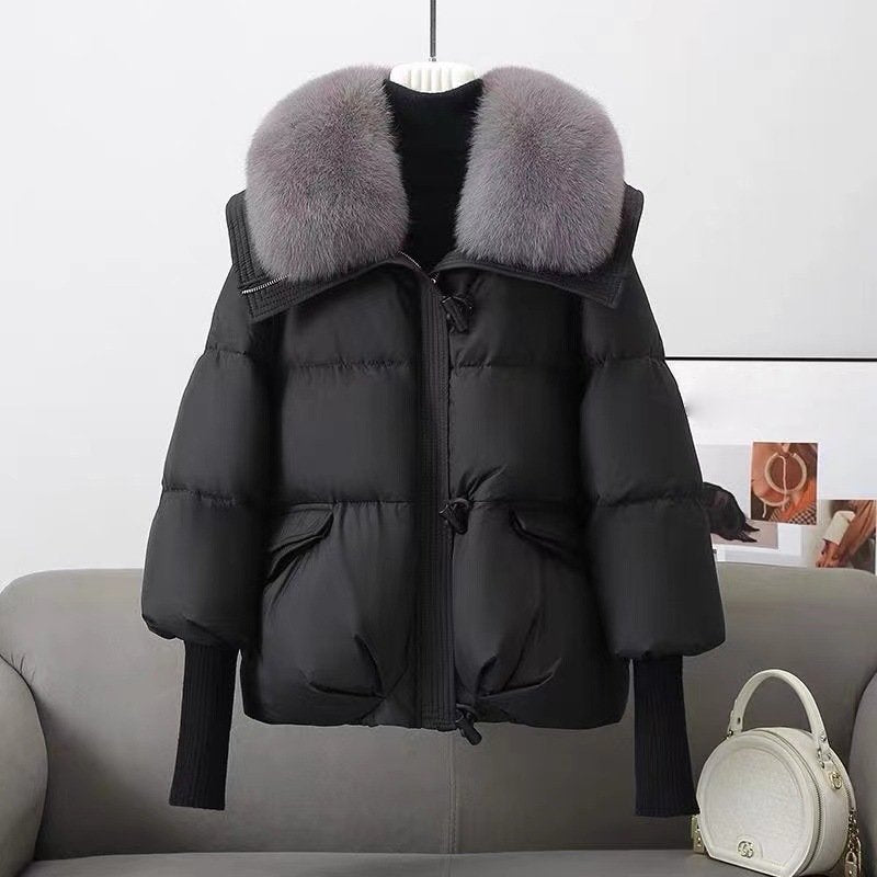 Veste matelassée oversize tendance avec col en fausse fourrure