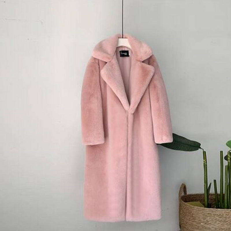 Manteau long en peluche pour femme, coupe hiver douce