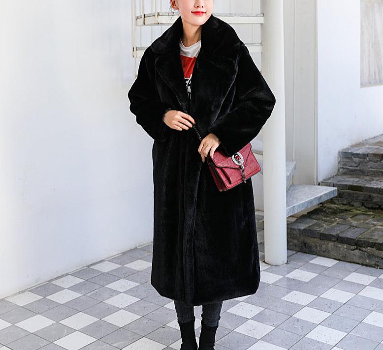 Manteau long en peluche pour femme, coupe hiver douce