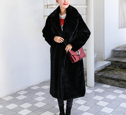 Manteau long en peluche pour femme, coupe hiver douce
