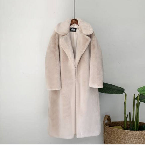 Manteau long en peluche pour femme, coupe hiver douce
