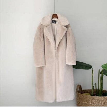 Manteau long en peluche pour femme, coupe hiver douce