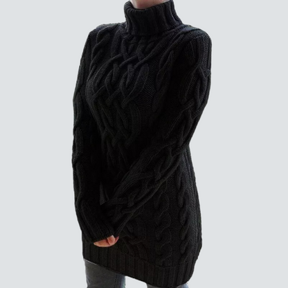 Robe pull à col roulé en grosse maille