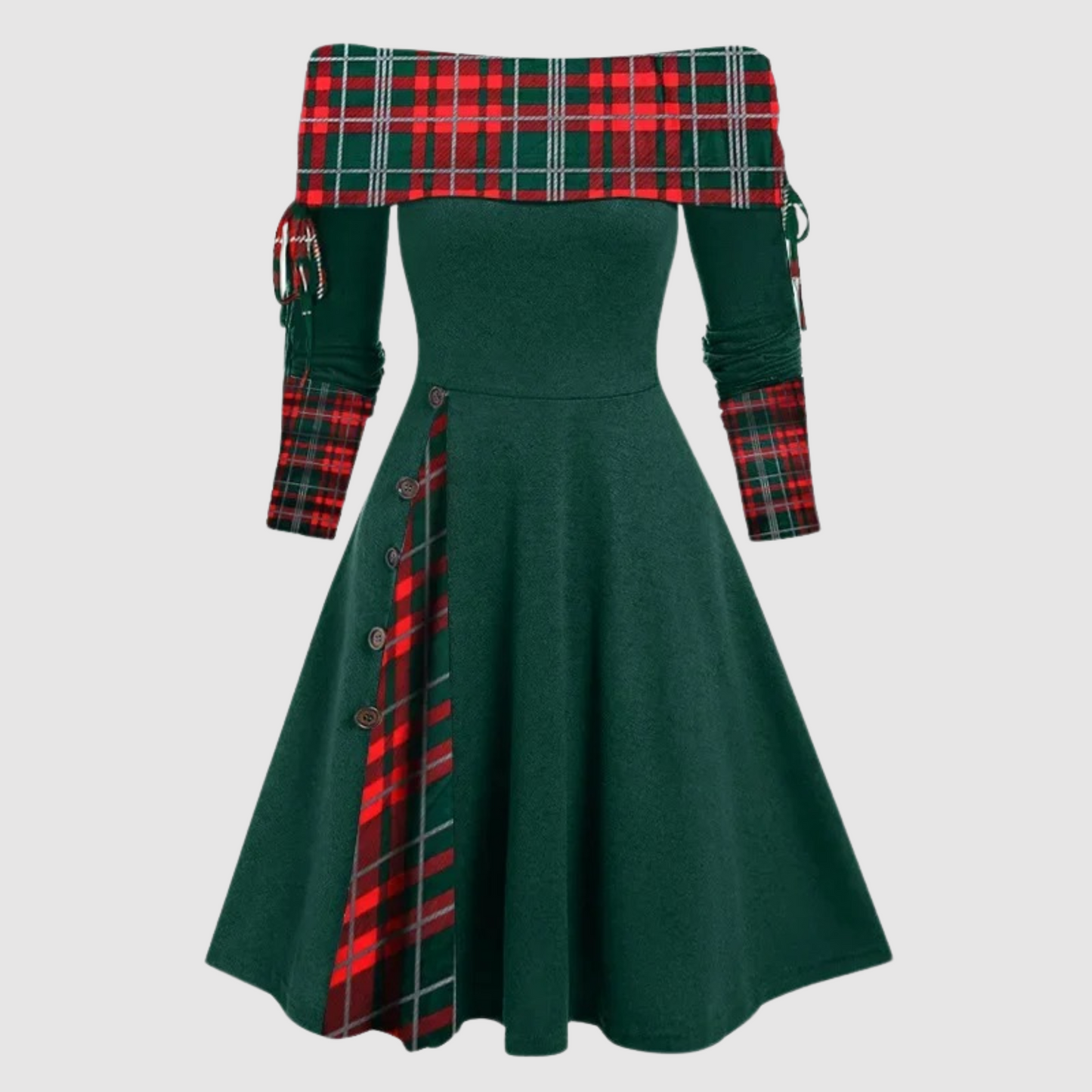 Robe de Noël Épaules Dénudées Manches Longues Élégante