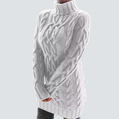Robe pull à col roulé en grosse maille