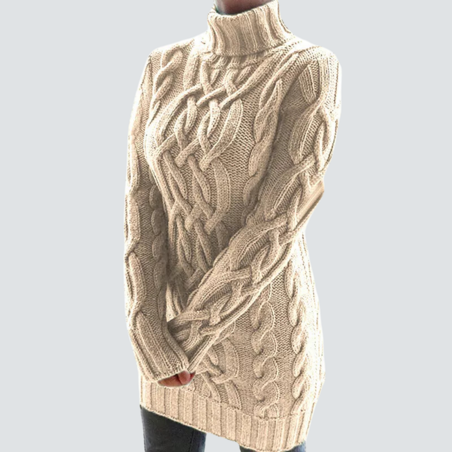 Robe pull à col roulé en grosse maille