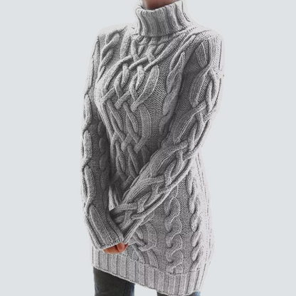 Robe pull à col roulé en grosse maille