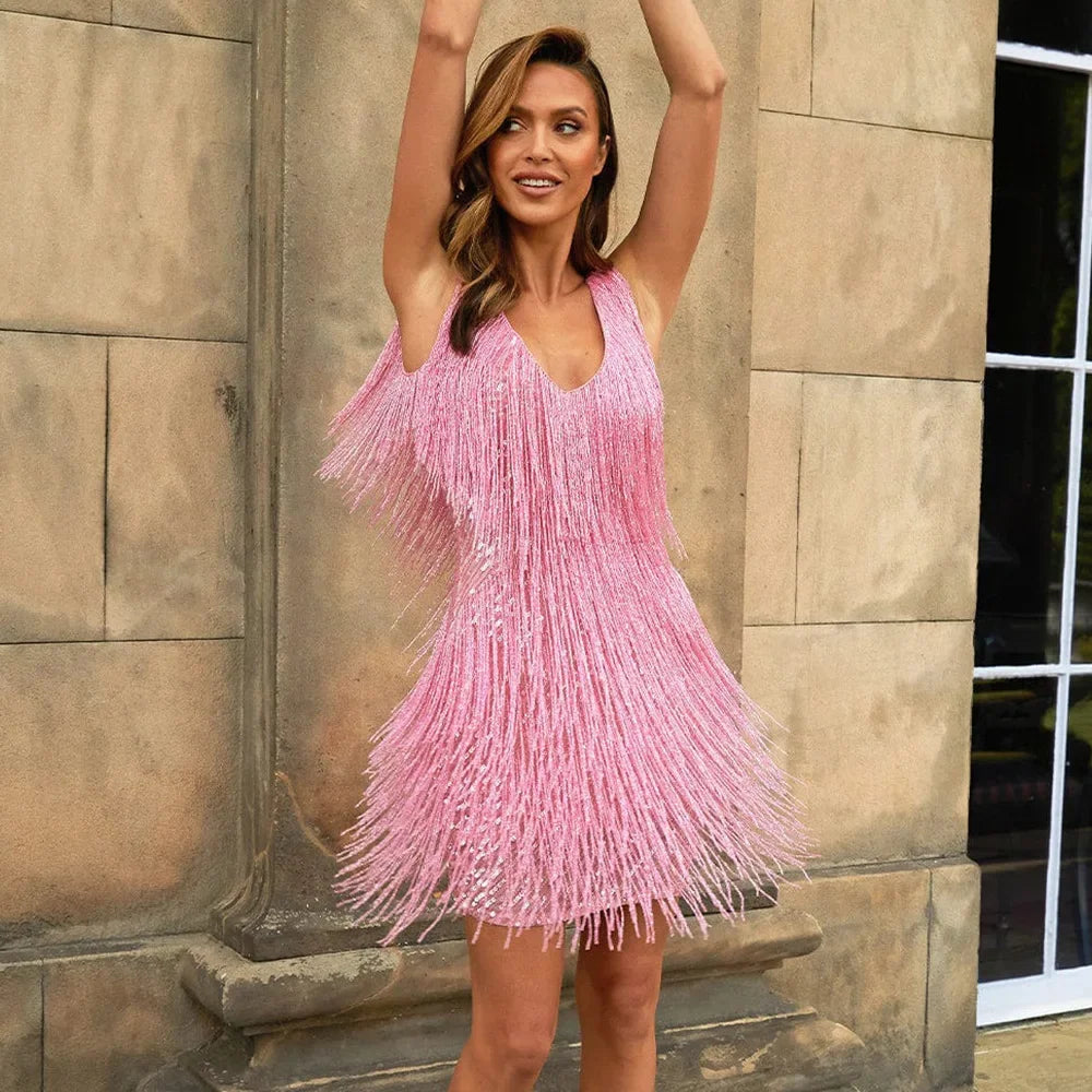 Robe de soirée courte à paillettes pour femme