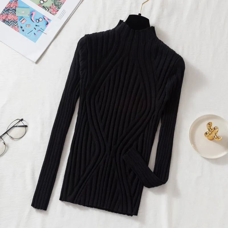Pull à col roulé pour femme, manches longues, élégant