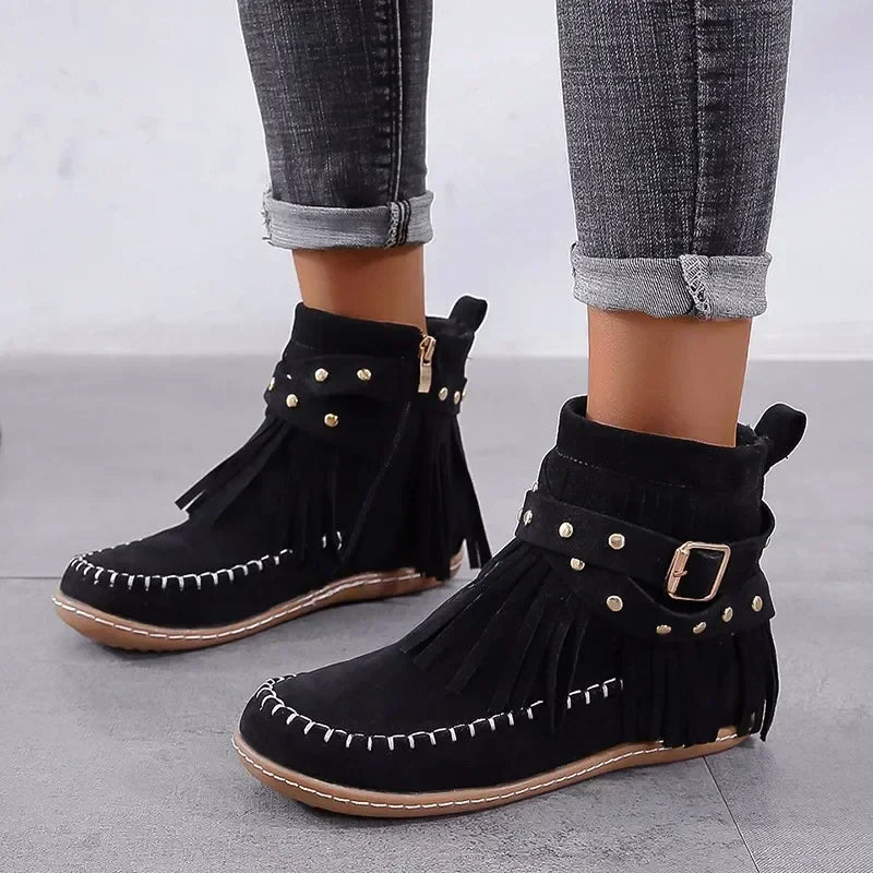 Warmes Winterstiefel Damen Runder Zehen Reißverschluss - IdealeKleiden