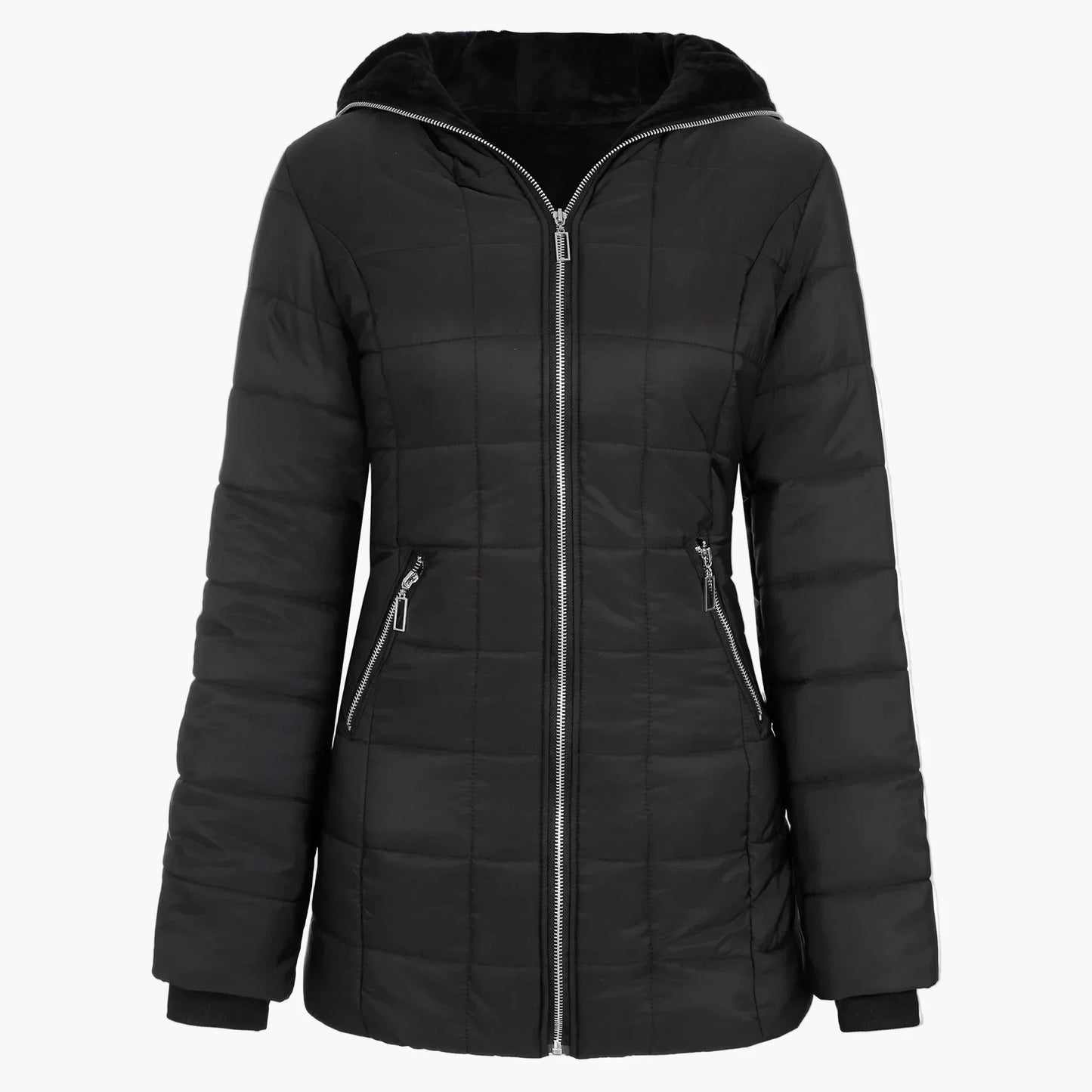 Winter Steppjacke Kapuze Asymmetrisch - IdealeKleiden