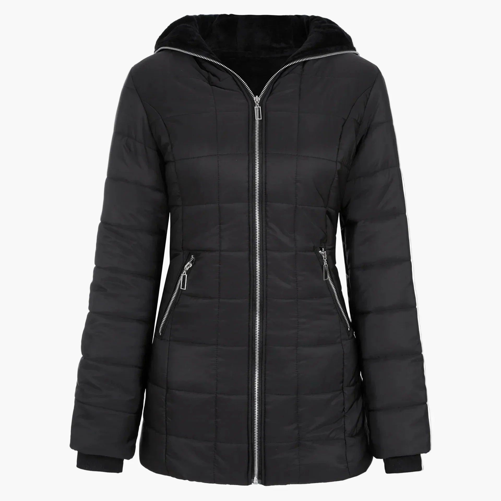 Winter Steppjacke Kapuze Asymmetrisch - IdealeKleiden