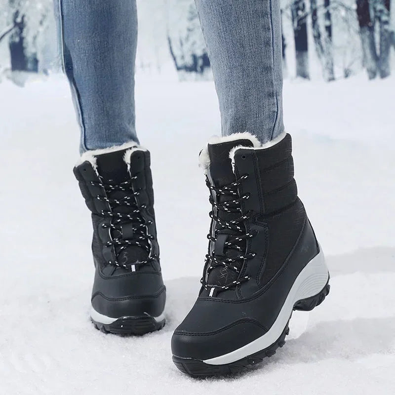 Winter Boots Damen Knöchelhoch mit Kunstpelz Futter Schnürsenkel Plateau Wasserfest - IdealeKleiden