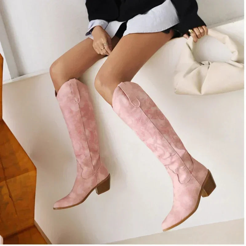 Bottes de cowboy stylées en daim marron Printemps