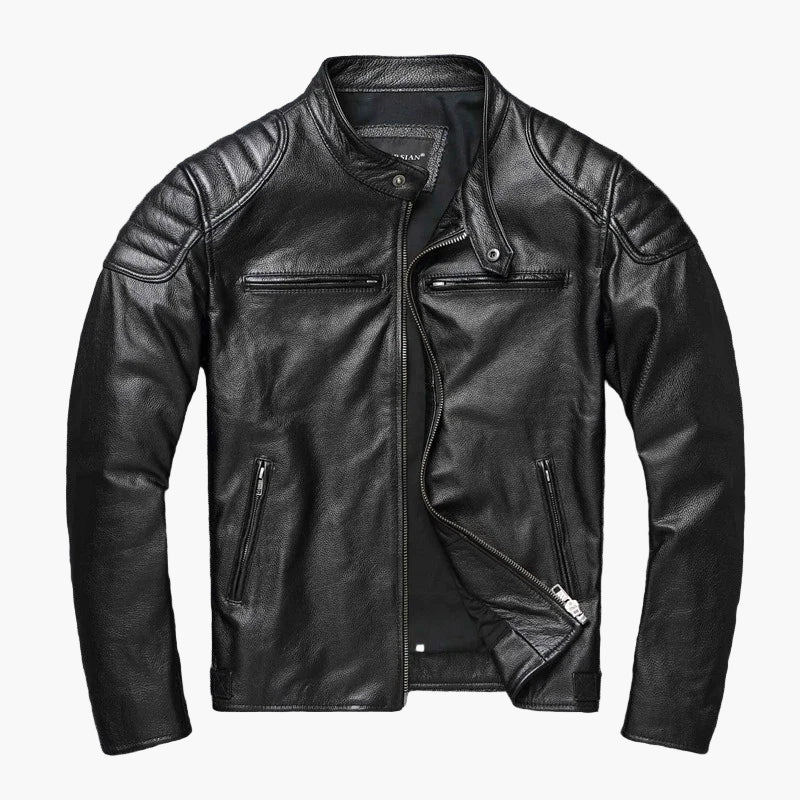 Veste de motard en cuir classique slim fit