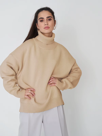 Pull oversize doux à col roulé pour femme