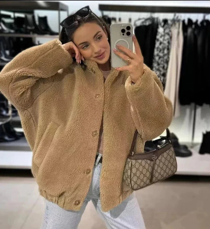 Weiche Kunstfelljacke Oversized Lange Ärmel - IdealeKleiden