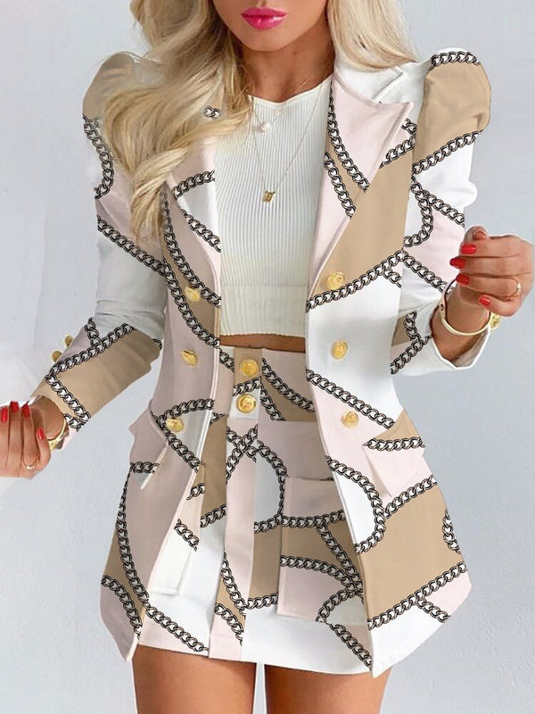 Ensemble blazer et jupe à carreaux chic pour femme