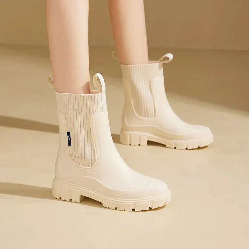 Bottes en caoutchouc imperméables pour femme, chaudes, isolées et antidérapantes
