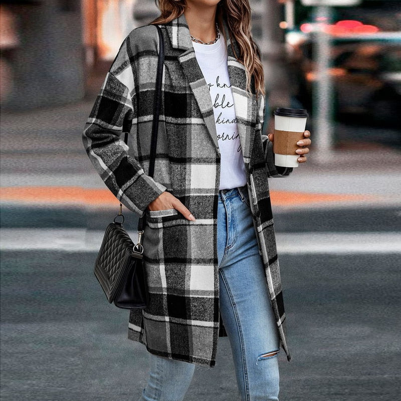 Veste à carreaux tendance pour femme