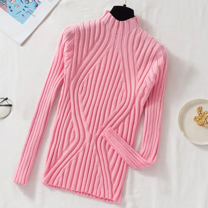 Damen Strickpullover Rollkragen Langärmlig Elegannt - IdealeKleiden