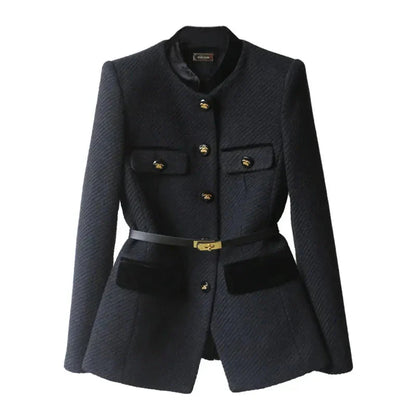 Blazer classique en tweed avec ceinture