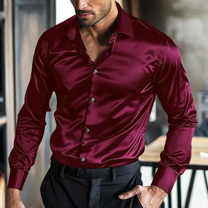 Chemise en satin infroissable brillante à manches longues