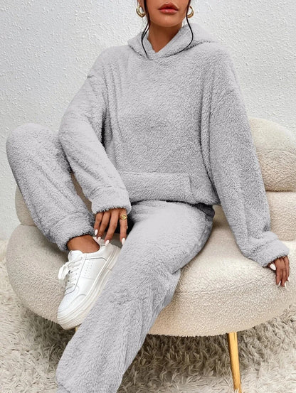 Ensemble Loungewear Femme Doux Veste Teddy à Capuche