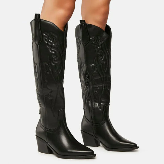 Hohe Cowboystiefel Damen Stilvoll Leder - IdealeKleiden