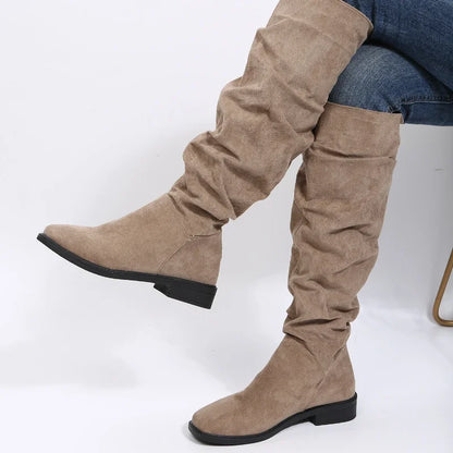 Bottes motardes hautes pour femme, talon aiguille, bout rond