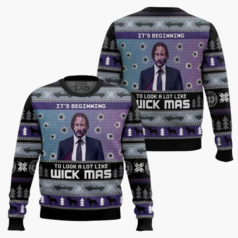 Pull de Noël amusant Motif fantaisie Wick-Mas