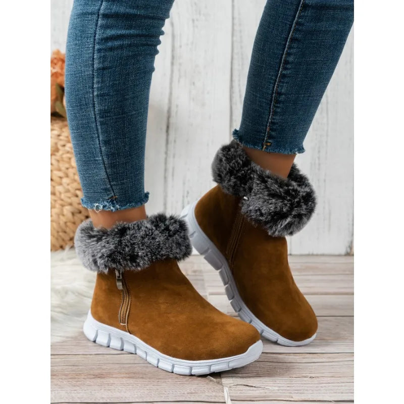 Bottes d'hiver souples bout rond en peluche
