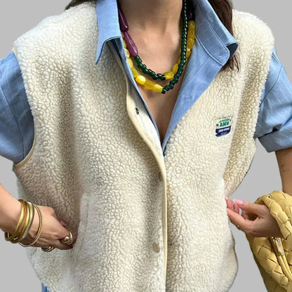 Gilet femme en laine d'agneau doux et chaud