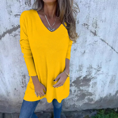 Haut femme automne chic manches longues col en V