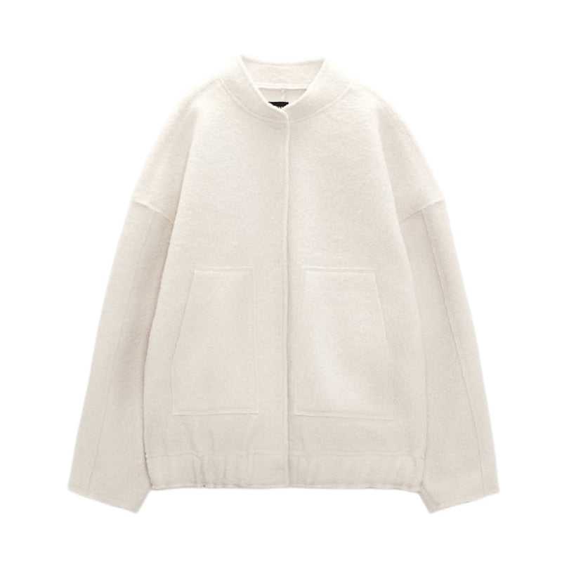 Grand manteau en laine pour femme, col rond, boutons