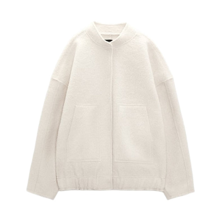 Grand manteau en laine pour femme, col rond, boutons