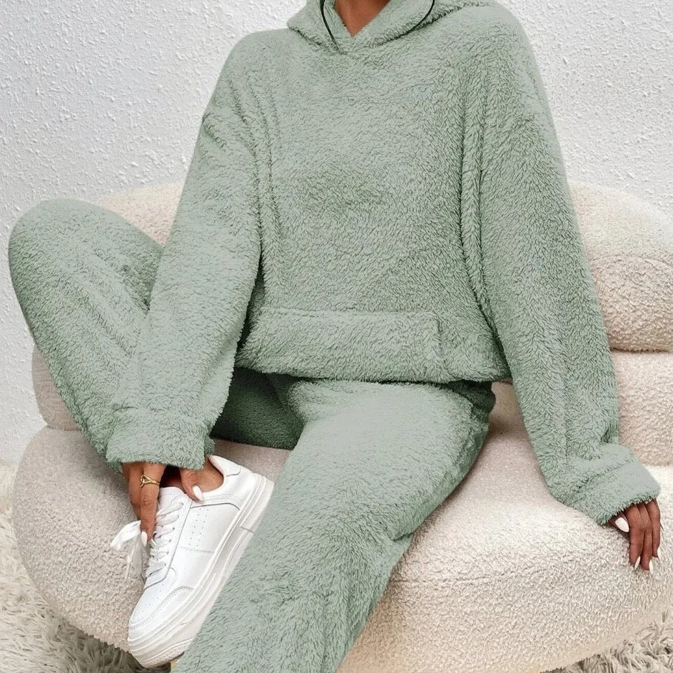 Ensemble Loungewear Femme Doux Veste Teddy à Capuche