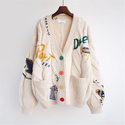 Gilet en tricot coloré motif patchwork