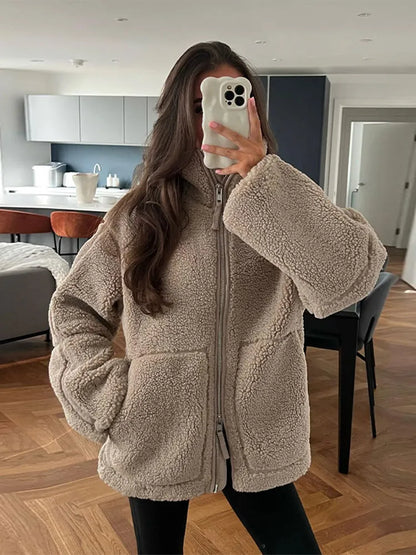 Veste teddy pour femme, chaude et moelleuse